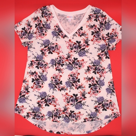 LuLaRoe Tops - Womens Floral Vneck Tee Creme (L)